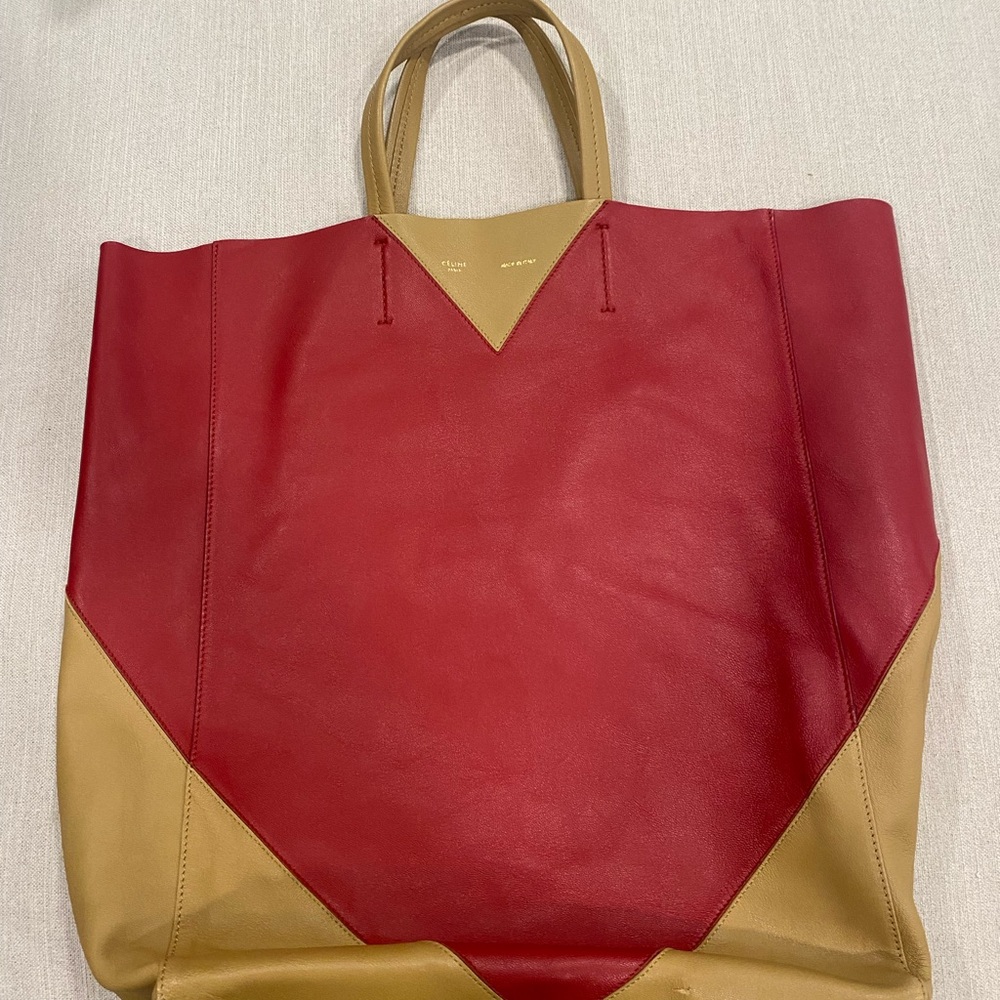 Colorblock Tote Bag - Red and Tan